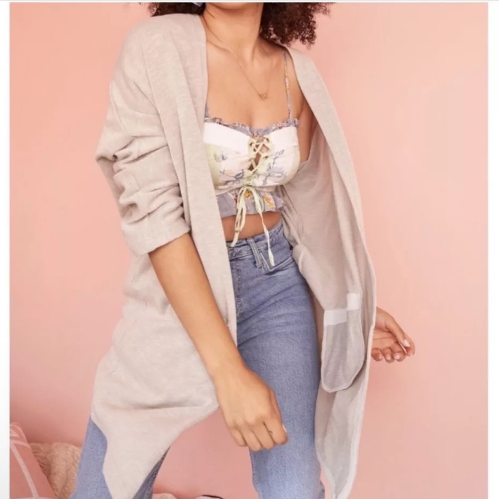 NWT DONNI. Anthropologie Women's Ribbed Slouchy Gray Cardigan OS